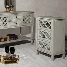 Grey Mirrored 3 Drawer Bedside Cabinet  Image