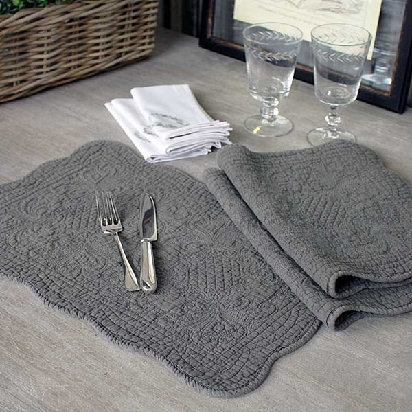 Grey quilted placemat set of 2