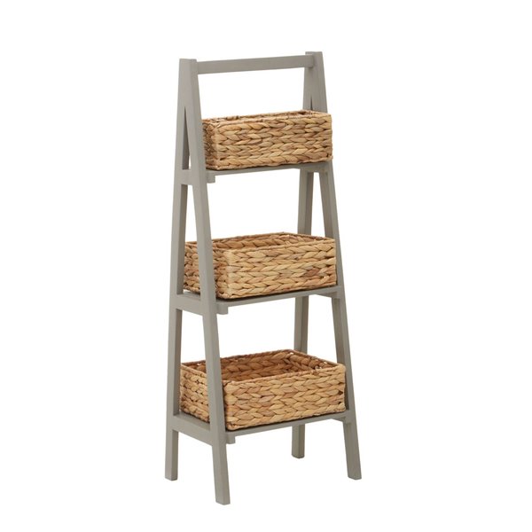 Grey Tiered Shelf with Bamboo Baskets