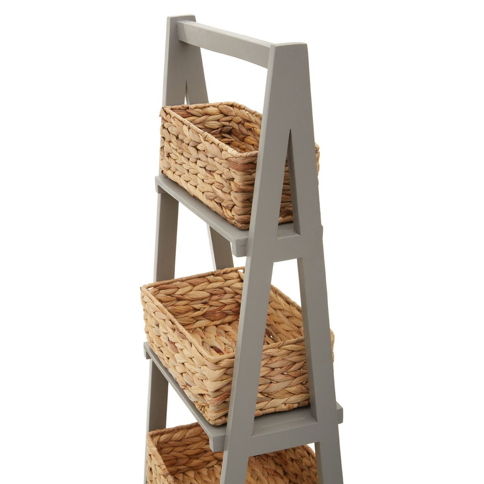 Grey Tiered Shelf with Bamboo Baskets Image