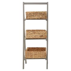 Grey Tiered Shelf with Bamboo Baskets Image