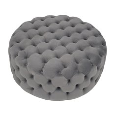 Grey Velvet Button Round Footstool Image