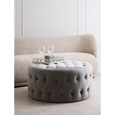 Grey Velvet Button Round Footstool Image
