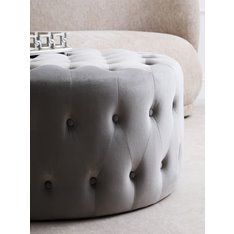 Grey Velvet Button Round Footstool Image