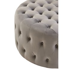 Grey Velvet Button Round Footstool Image