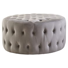 Grey Velvet Button Round Footstool Image