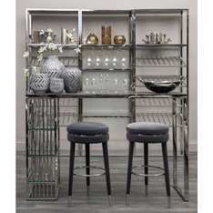 Grey Velvet Round Bar Stool Image