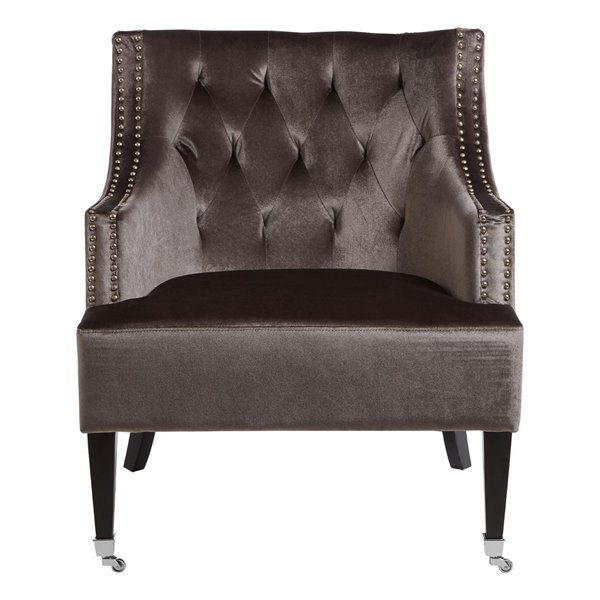 Grey velvet studded Armchair 