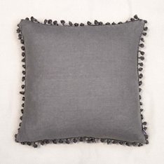 Grey Washed Linen Tassel Cushion Image