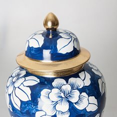 Hand painted Blue and White Flower Ginger Jar Image