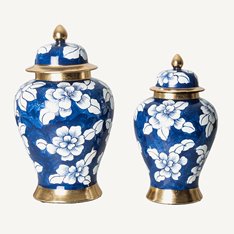 Hand painted Blue and White Flower Ginger Jar Image