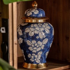 Hand painted Blue and White Flower Ginger Jar Image