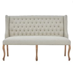 High Back Oak & Linen Sofa Bench  Image