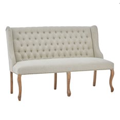 High Back Oak & Linen Sofa Bench  Image