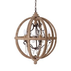 Iron Wood & Crystal Round Chandelier Image