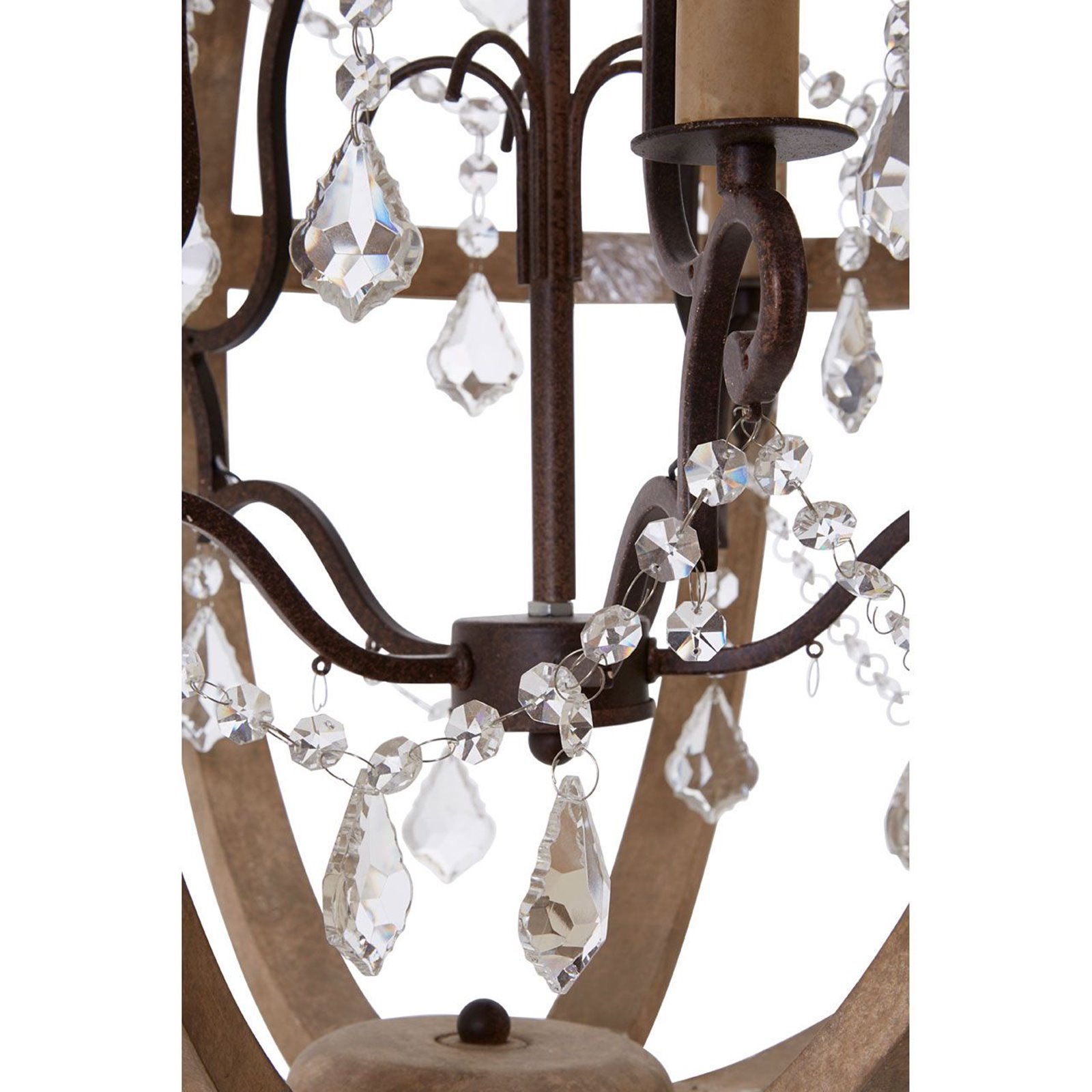 Iron Wood & Crystal Round Chandelier Image