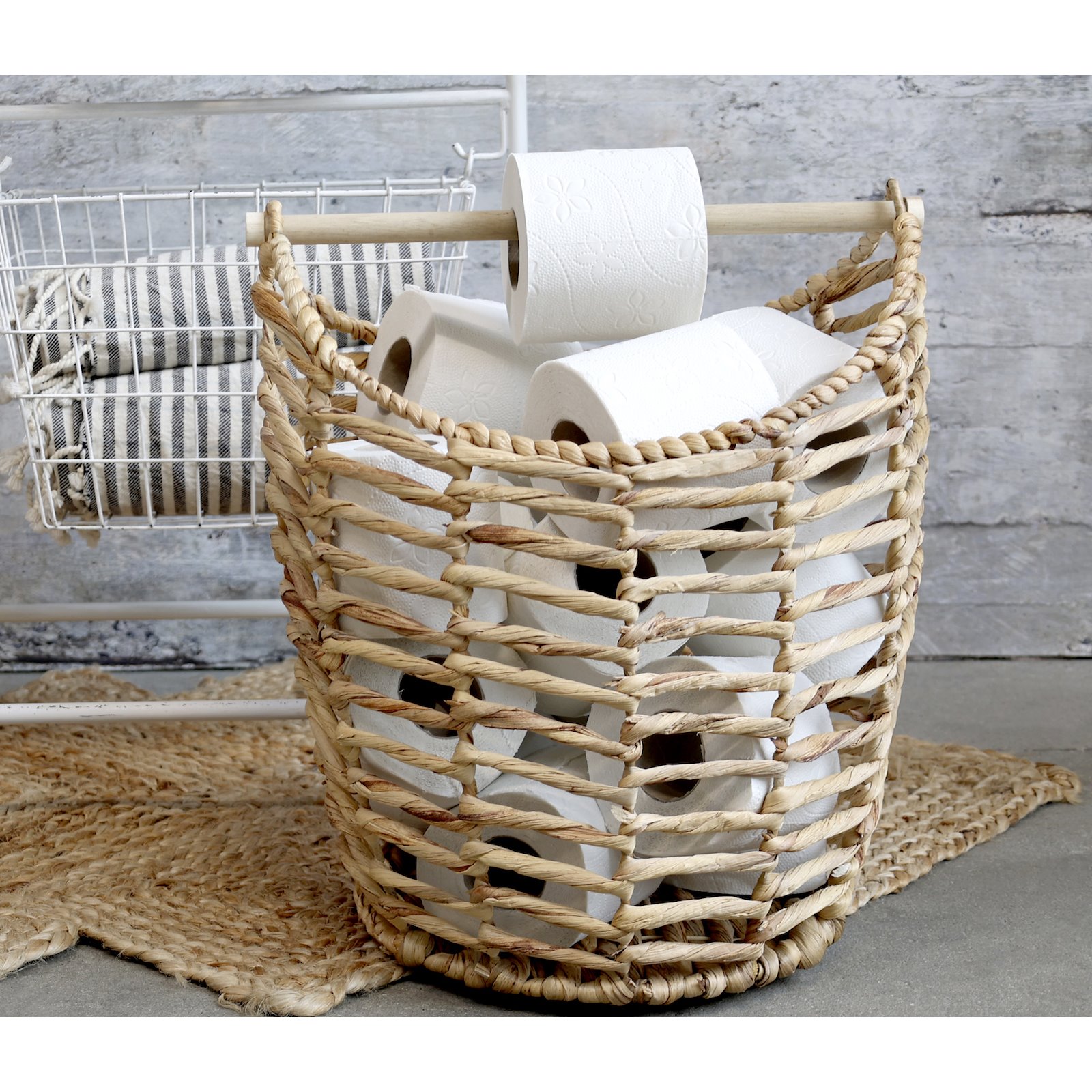 Large Basket with Toilet Roll holder - Natural Image