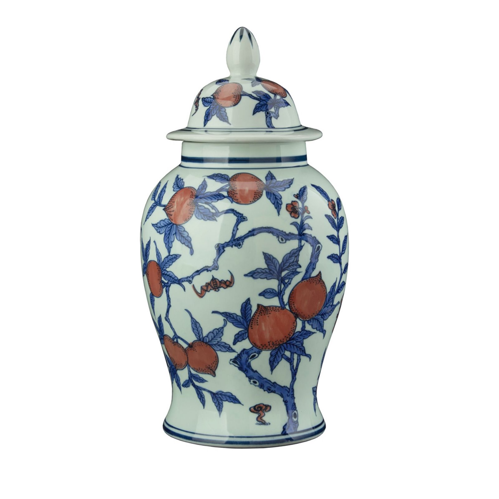 Large Blue and White Peach Fruit Temple Jar Image