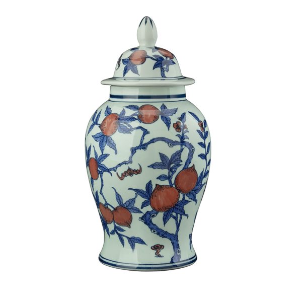 Large Blue and Peach Fruit Temple Jar