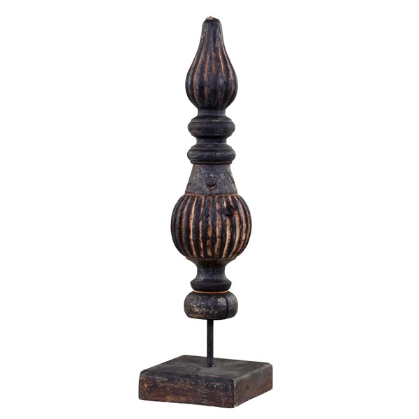 Large Carved Wood Dark Grey Finial 