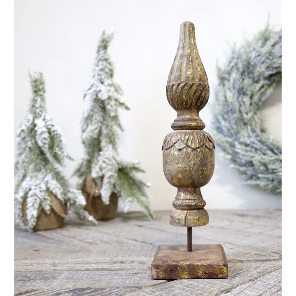 Large Carved Wooden Gold Finial 