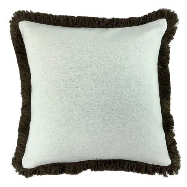 Large Chocolate Fringe Ivory Cushion