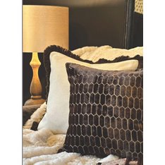 Large Chocolate Fringe Ivory Cushion Image