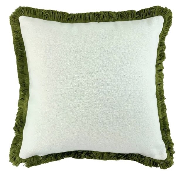 Large Olive Fringe Ivory Cushion 