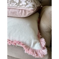 Large Pink Fringe Ivory Cushion Image