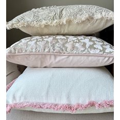 Large Pink Fringe Ivory Cushion Image