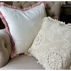Large Pink Fringe Ivory Cushion Image
