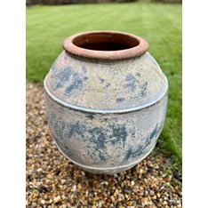 Decorative Terracotta Aged Blue Olive Oil Jar Image