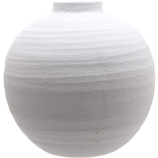Large White Ribbed Ceramic Vase