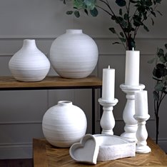 Large White Ribbed Ceramic Vase Image