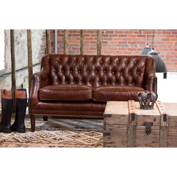 Leather Button Back Sofa