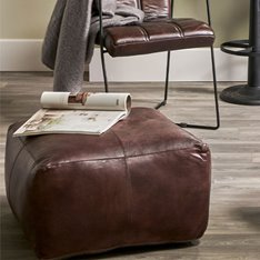 Mahogany Leather Square Pouffe  Image