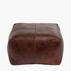 Mahogany Leather Square Pouffe  Image