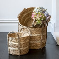 Natural Braid Straw Baskets Set of 3