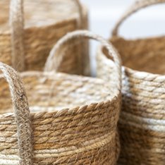 Natural Braid Straw Baskets Set of 3 Image