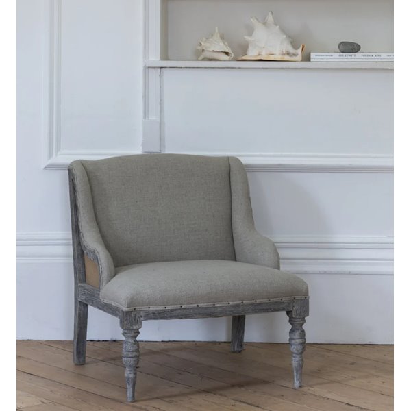 Open Back Oak Bedroom Chair - Linen