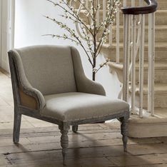 Open Back Oak Bedroom Chair - Linen Image