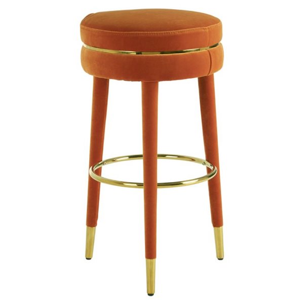 Orange Velvet Round Bar Stool