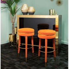 Orange Velvet Round Bar Stool Image