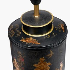 Oriental Landscape Lamp with Pleated Shade Image