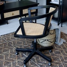 Oxford Rattan Swivel Office Chair  - Black Image
