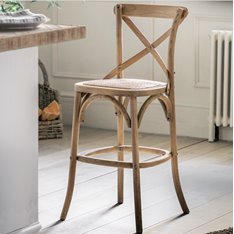 Pair Oak Cross Back Bar Stool Image