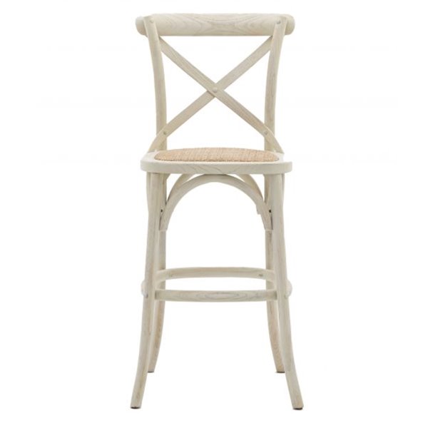 Pair Washed White Cross Back Bar Stool