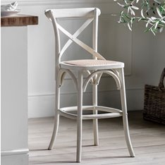 Pair Washed White Cross Back Bar Stool Image