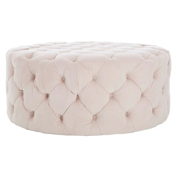 Pale Pink Velvet Button Round Footstool