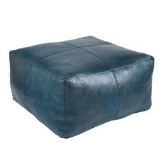 Petrol Blue Leather Square Pouffe Image